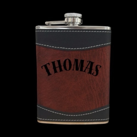 Engraved LEATHER/STAINLESS FLASK 8oz - Picture 3 of 7